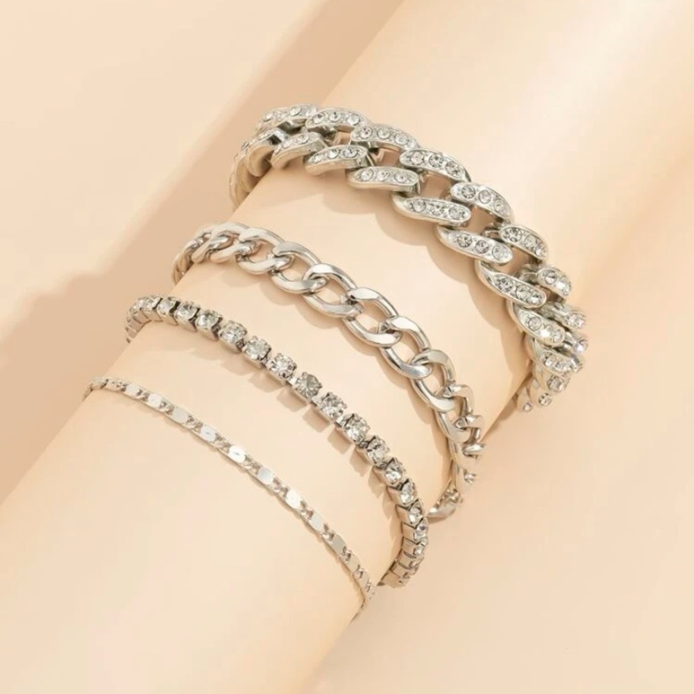 4 pcs Rhinestone Cuban Link Chain Bracelets - Picture 6 of 10
